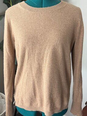 J Crew 100% Cashmere Tan Crewneck Sweater in extra soft yarn, size small